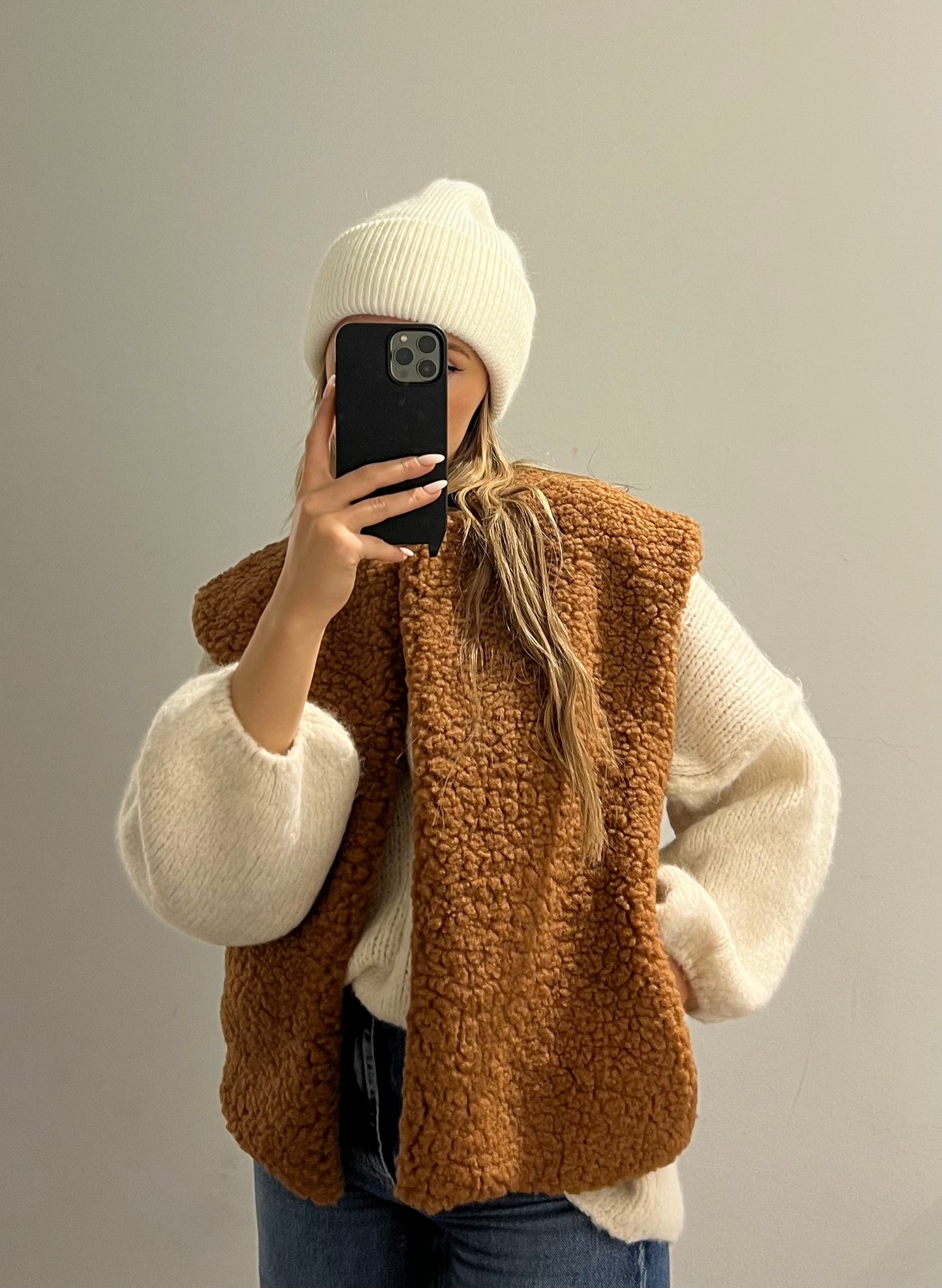 Teddy Vest Cozy Kamel