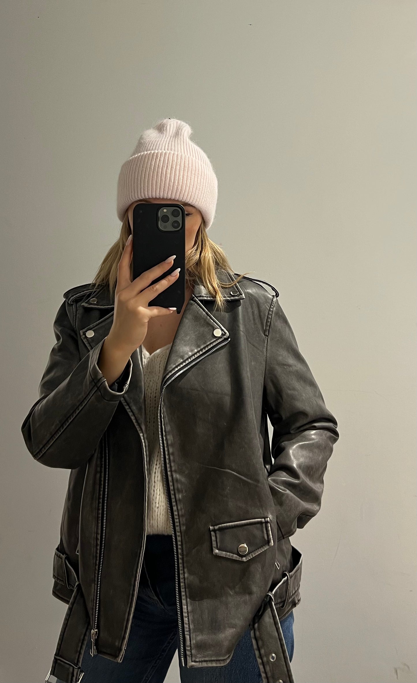 Bikerjacke Lederoptik Used