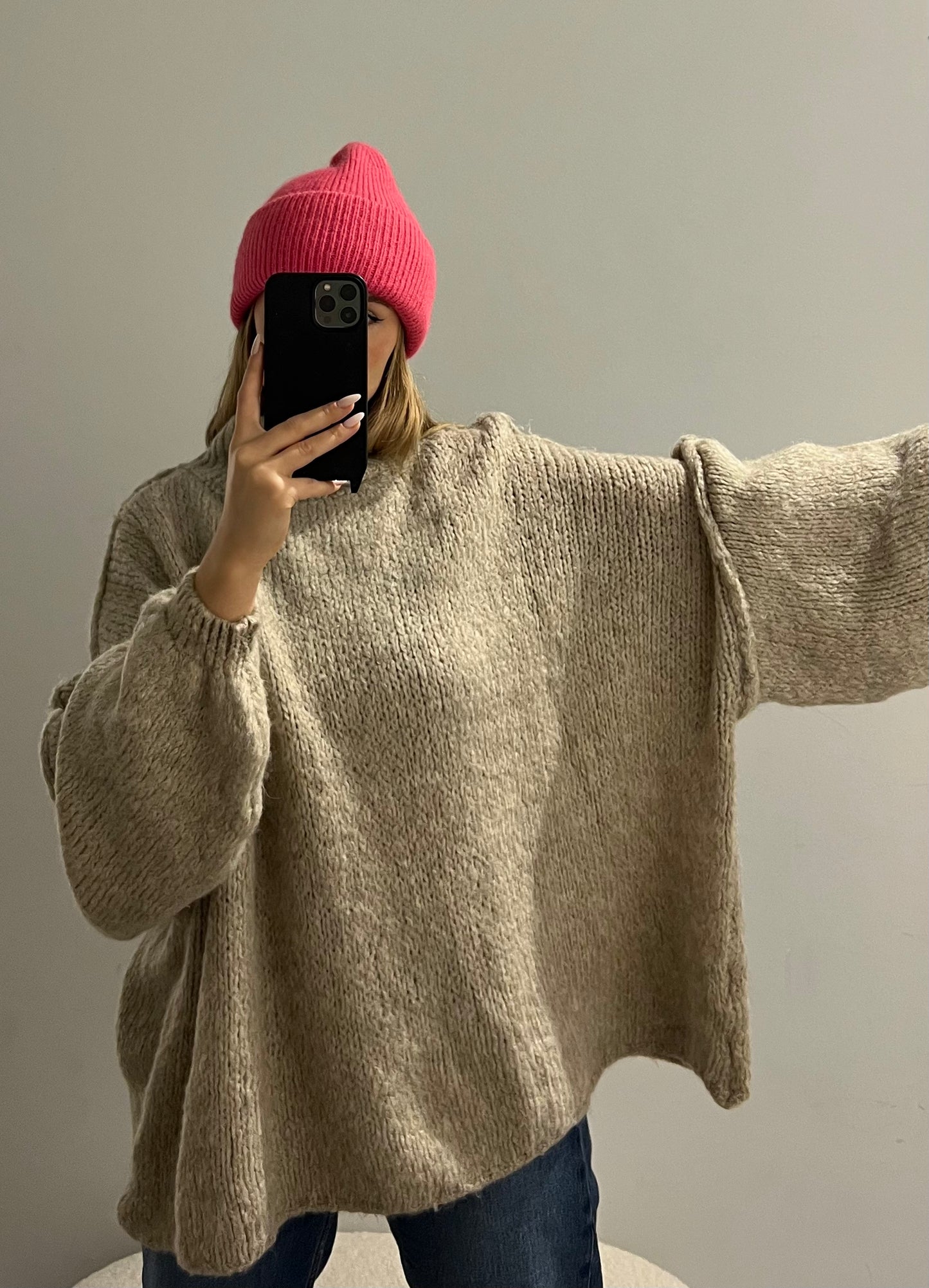 Pullover Cozy Knit High Neck Beige