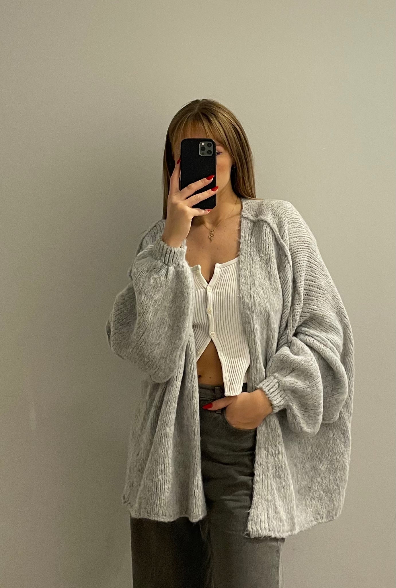 Cozy Cardigan Kurz Light Grey