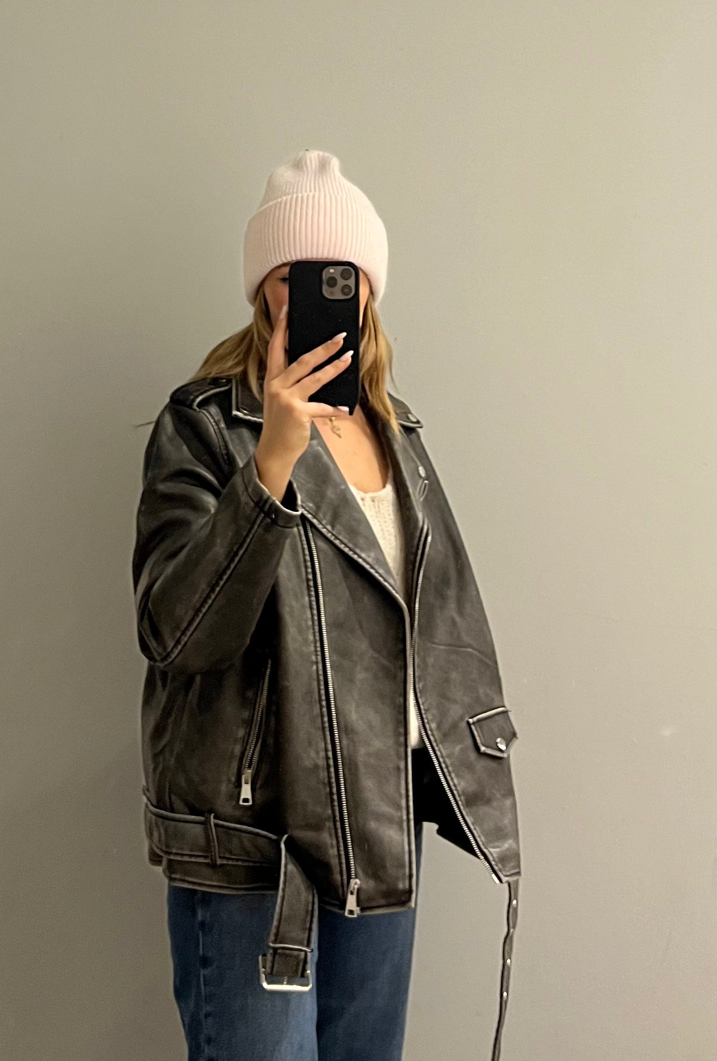 Bikerjacke Lederoptik Used