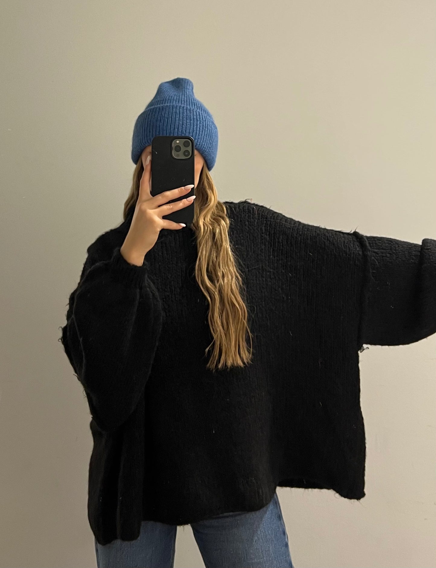 Pullover Cozy Knit High Neck Black