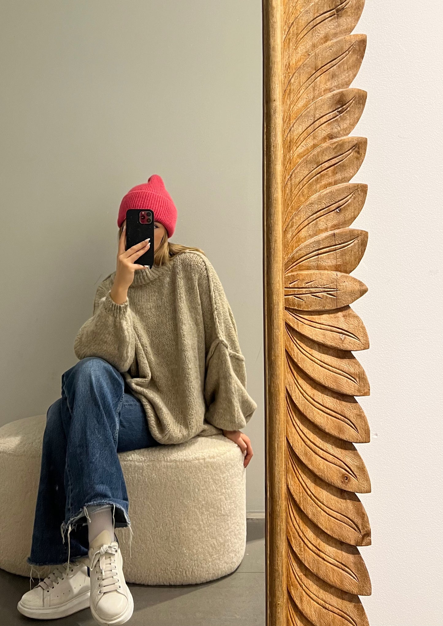 Pullover Cozy Knit High Neck Beige