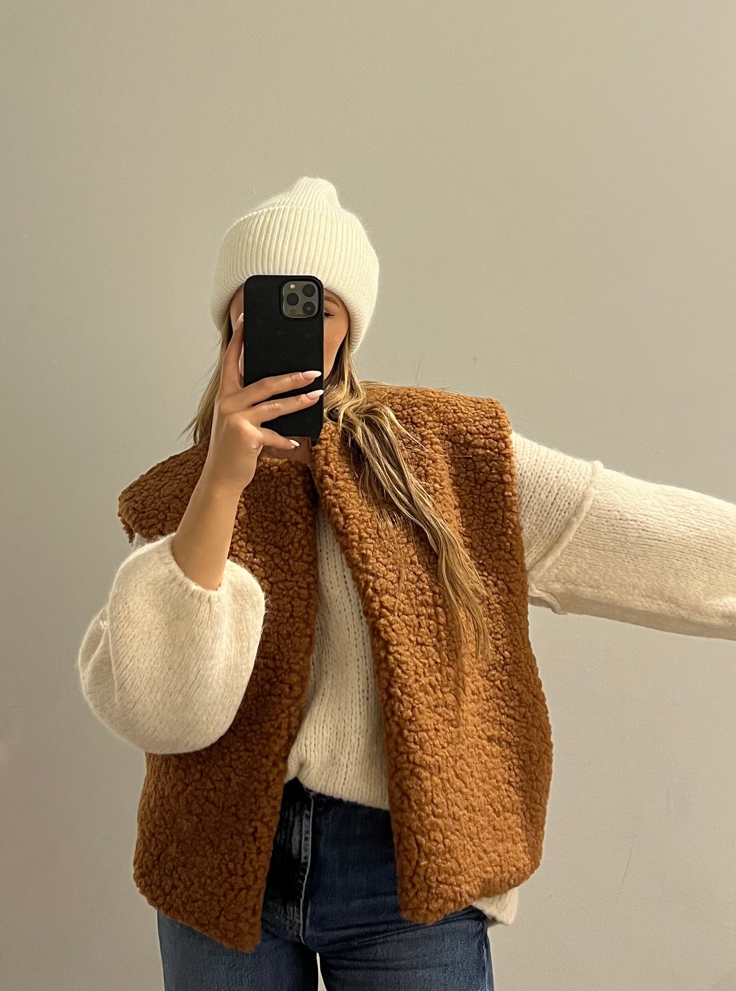 Teddy Vest Cozy Kamel