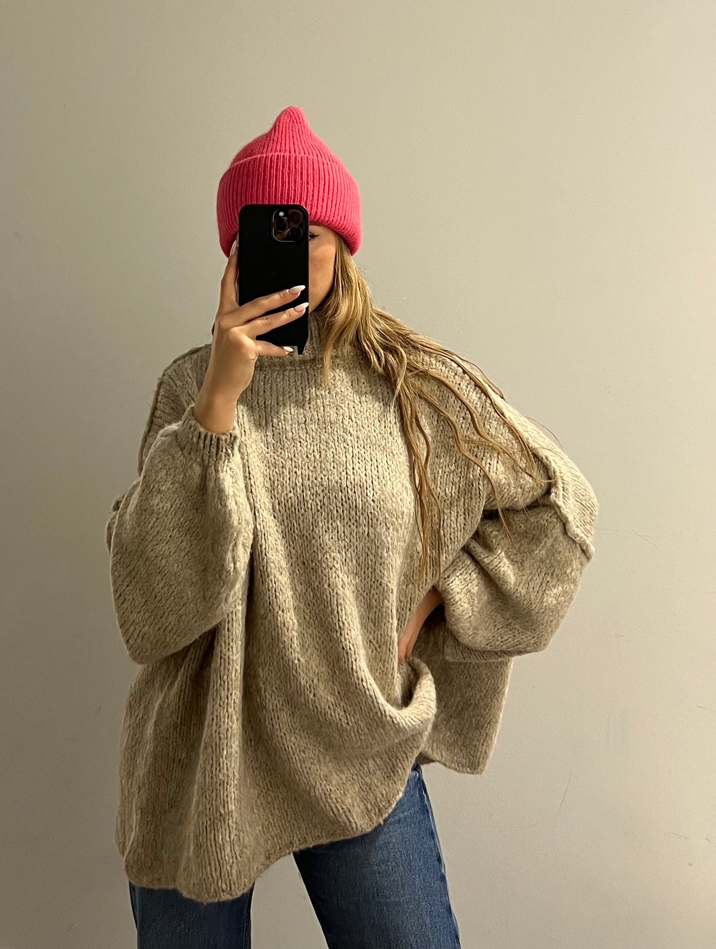 Pullover Cozy Knit High Neck Beige