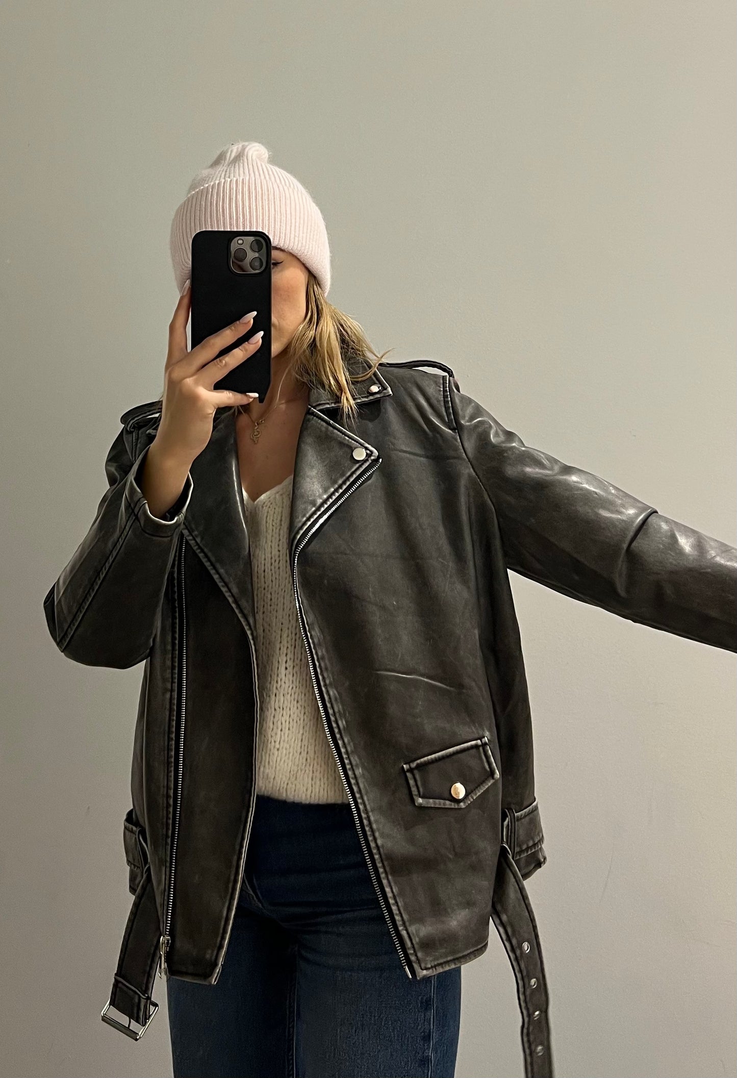 Bikerjacke Lederoptik Used