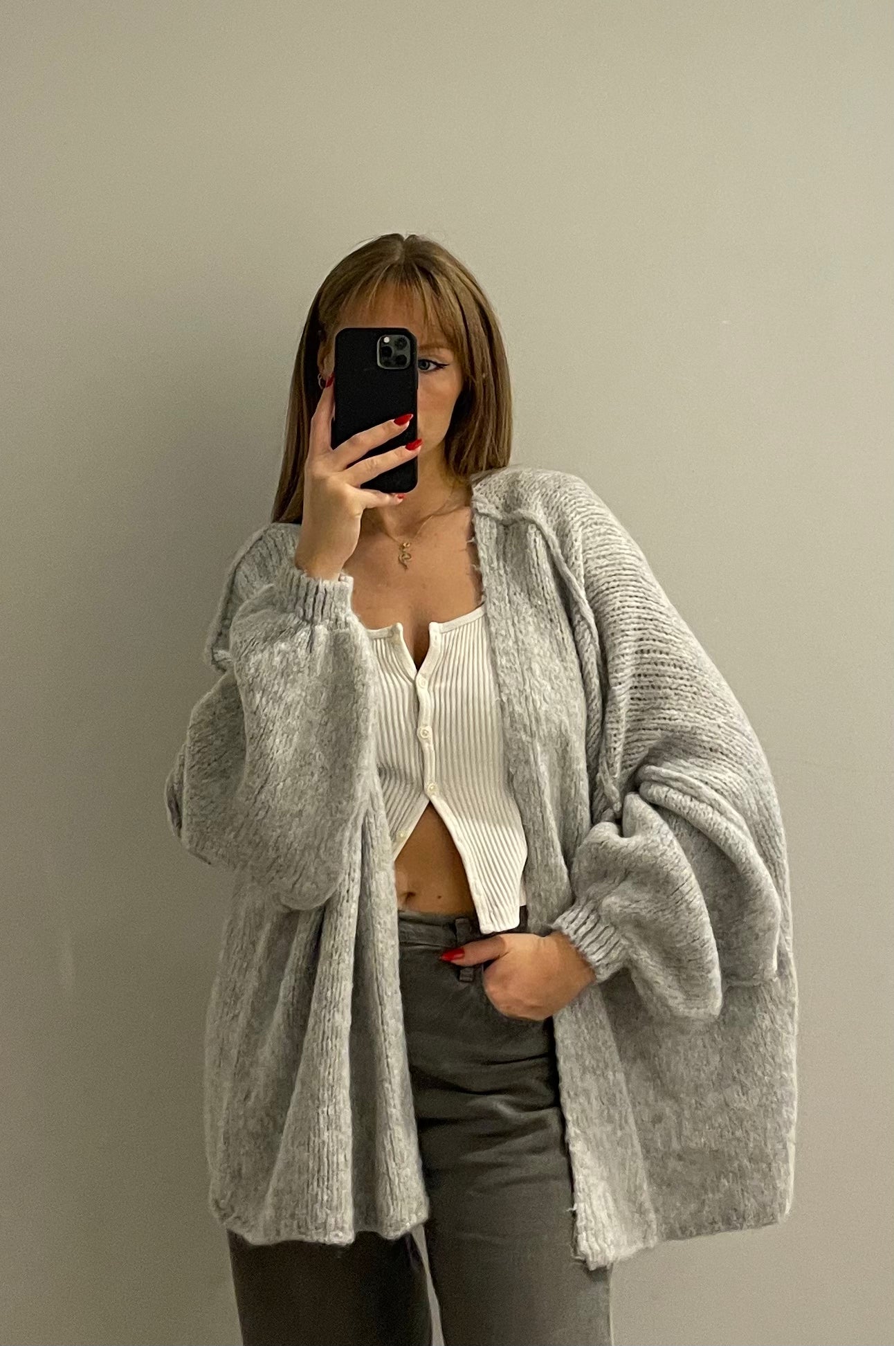 Cozy Cardigan Kurz Light Grey