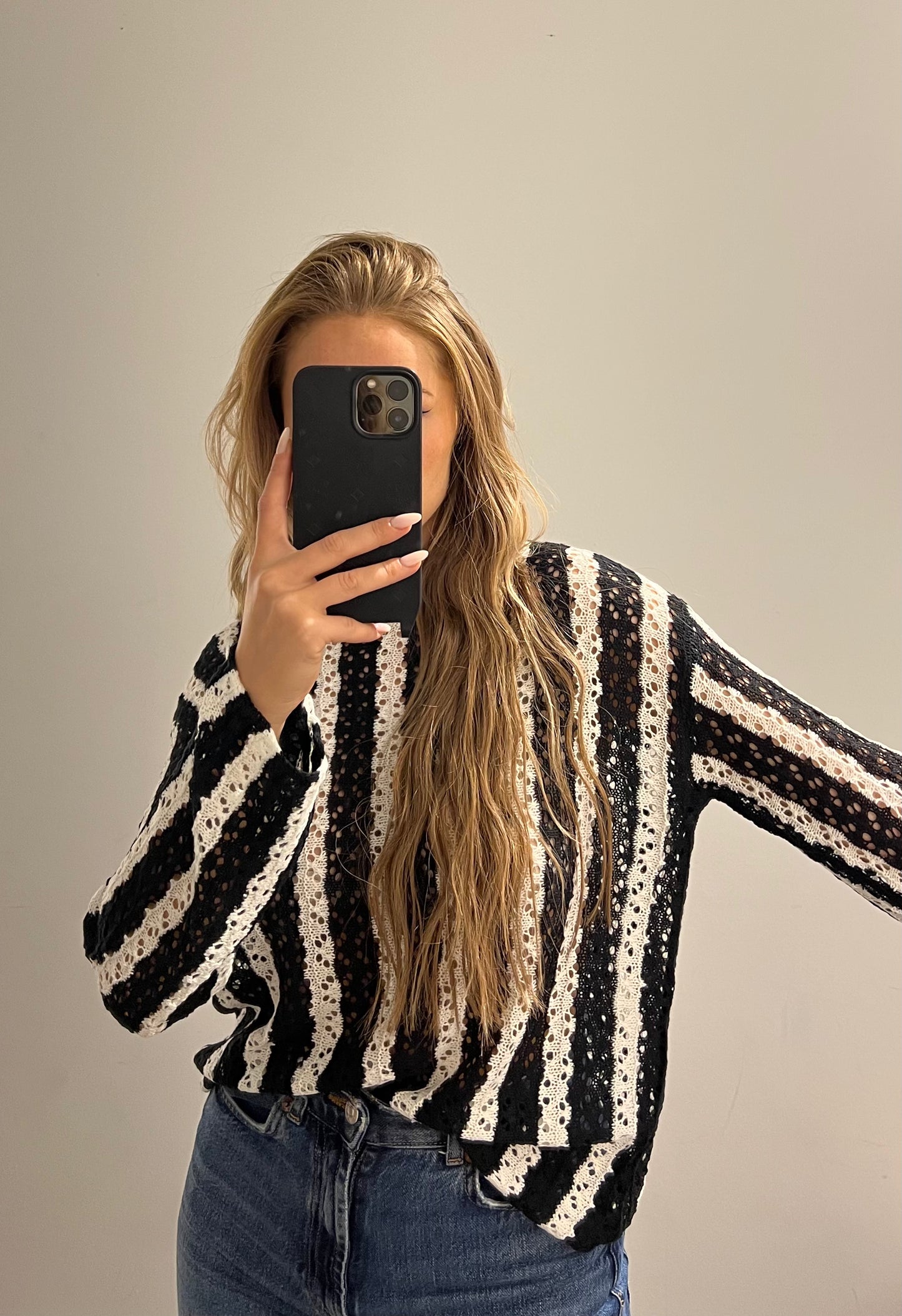 Häkel Top Striped Black/White
