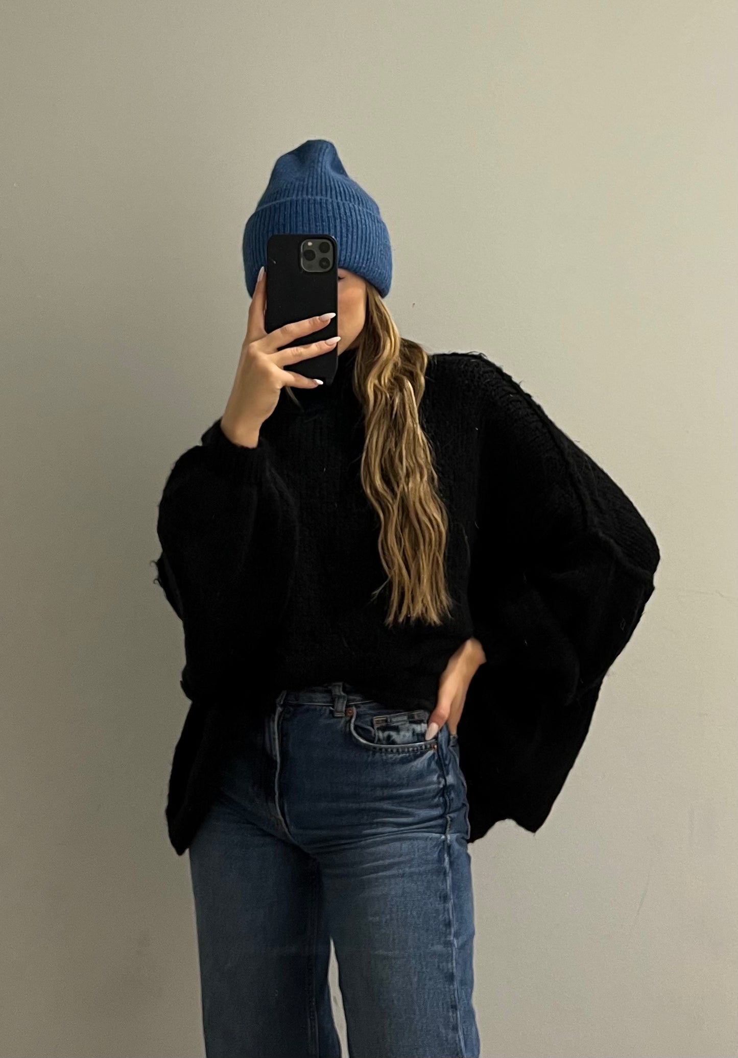 Pullover Cozy Knit High Neck Black