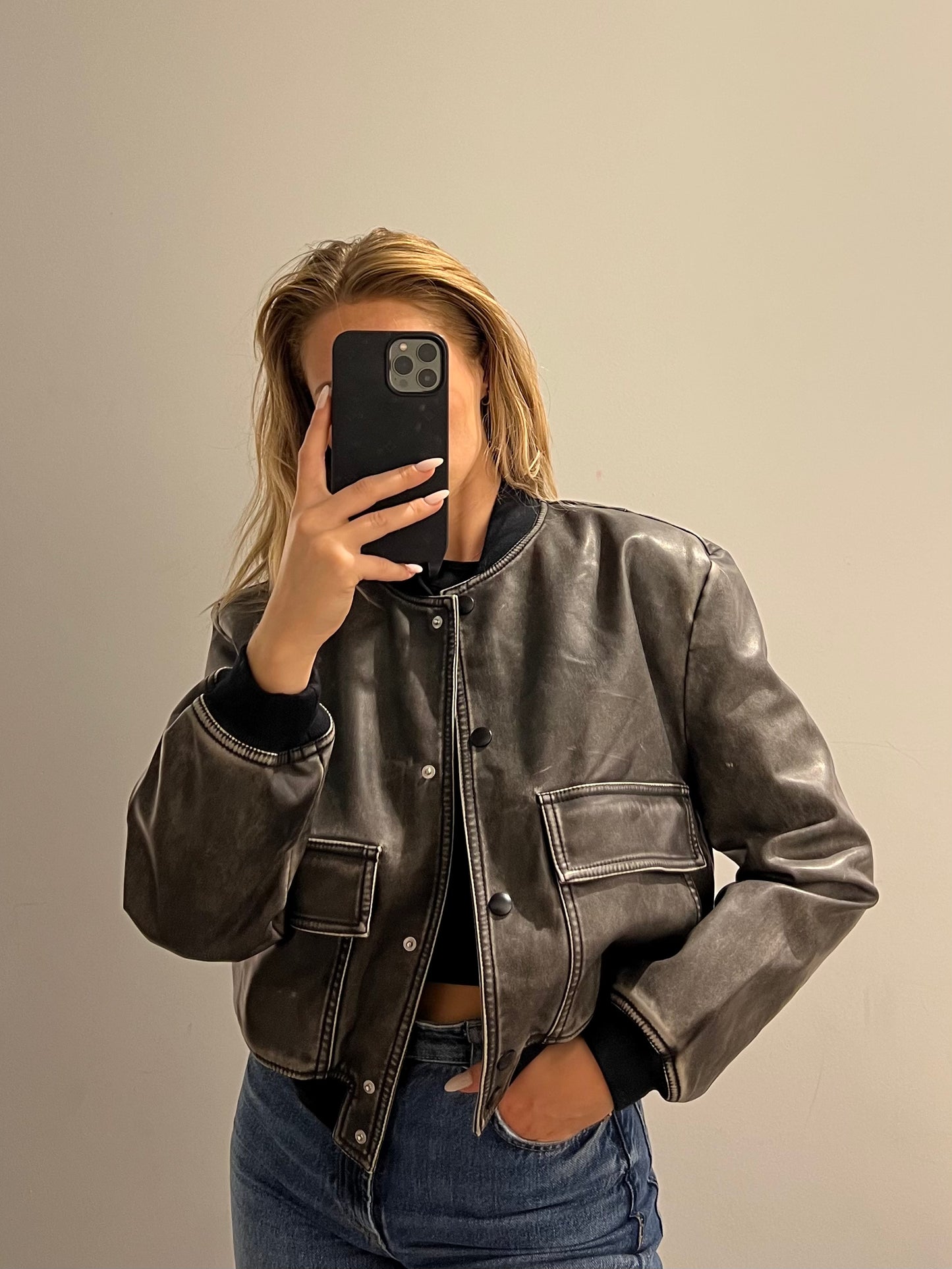 Bomberjacke Lederoptik Used