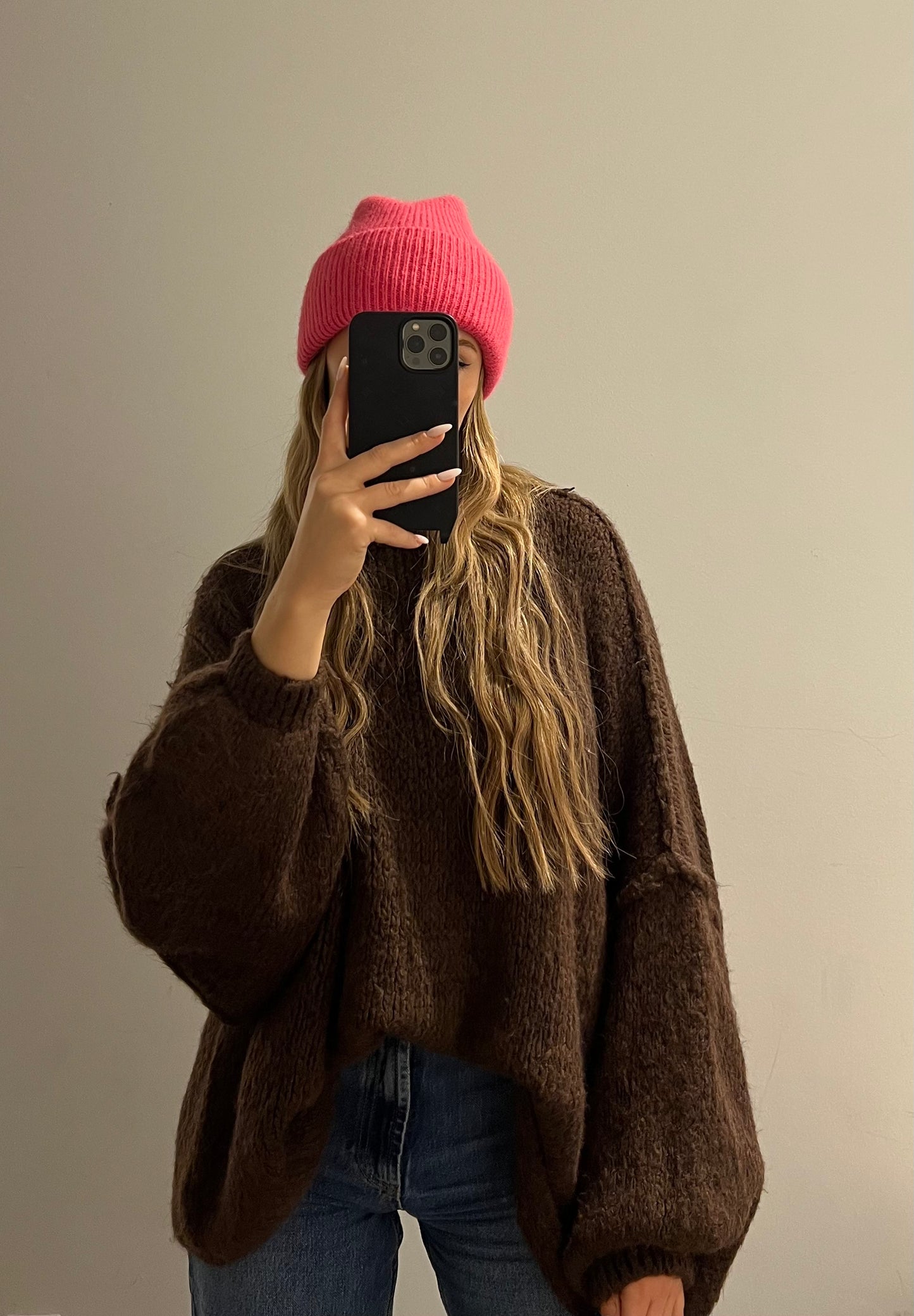 Pullover Cozy Knit High Neck Brown