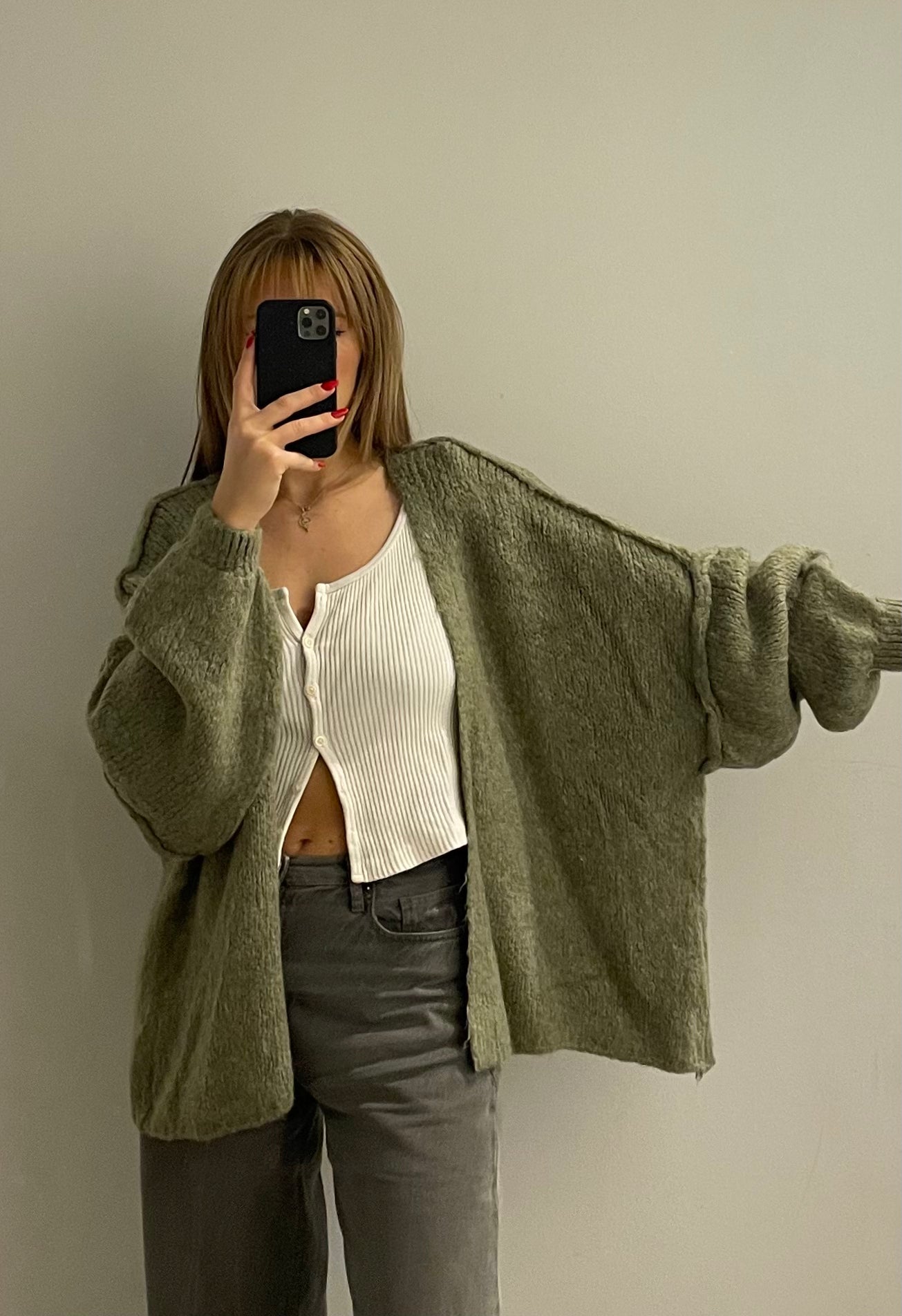 Cozy Cardigan Kurz Khaki