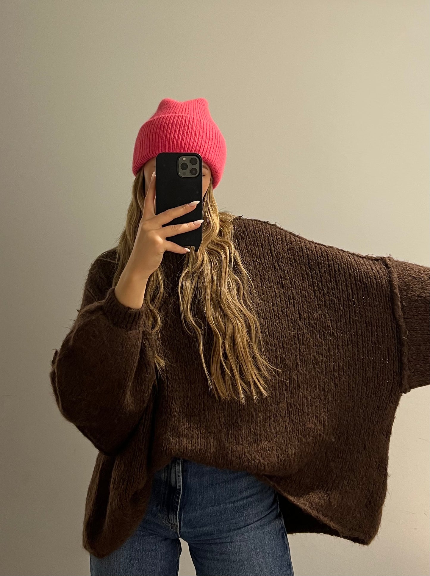 Pullover Cozy Knit High Neck Brown
