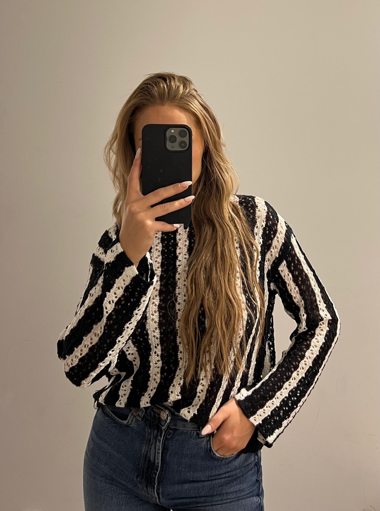 Häkel Top Striped Black/White