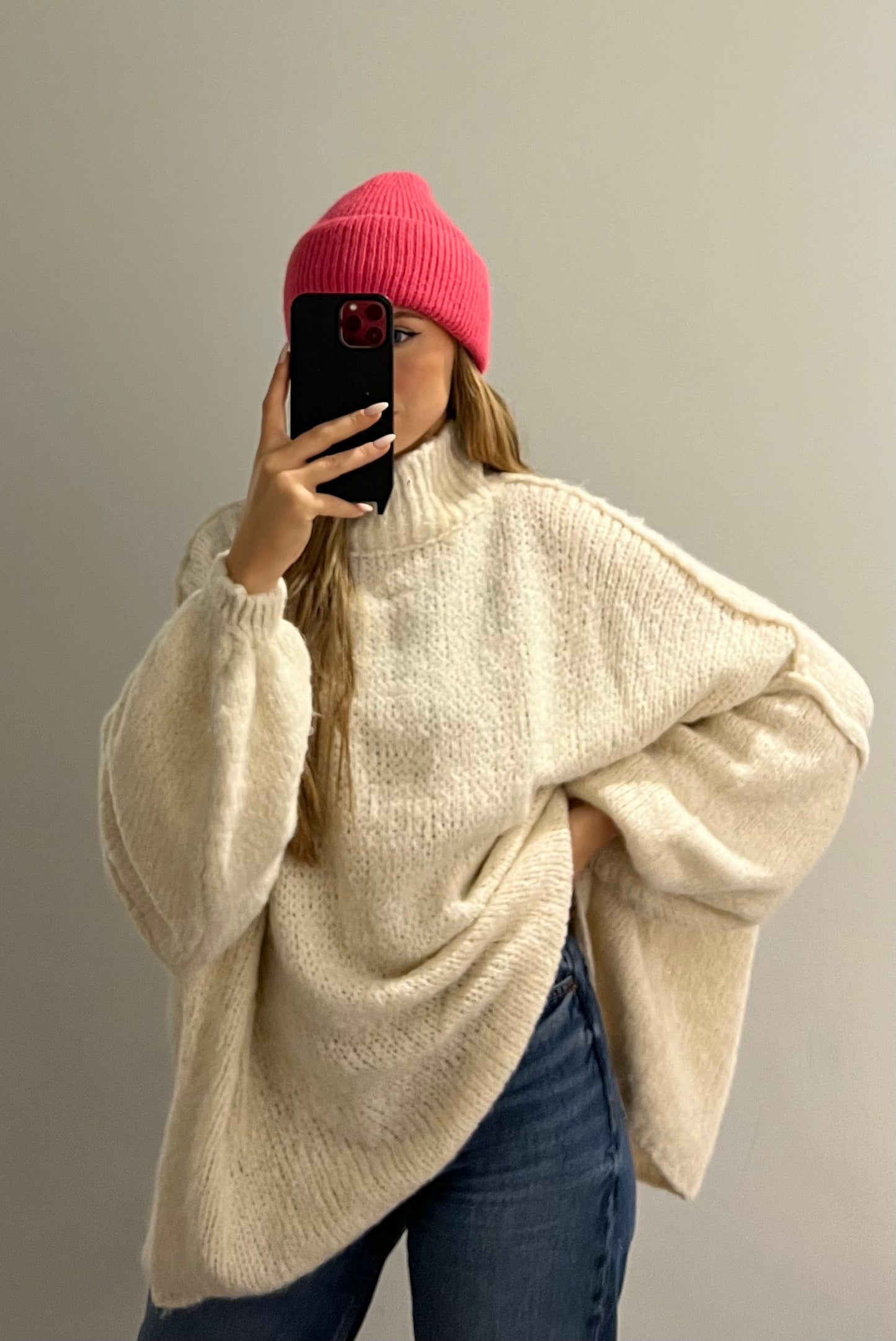 Pullover Cozy Knit High Neck Off-White