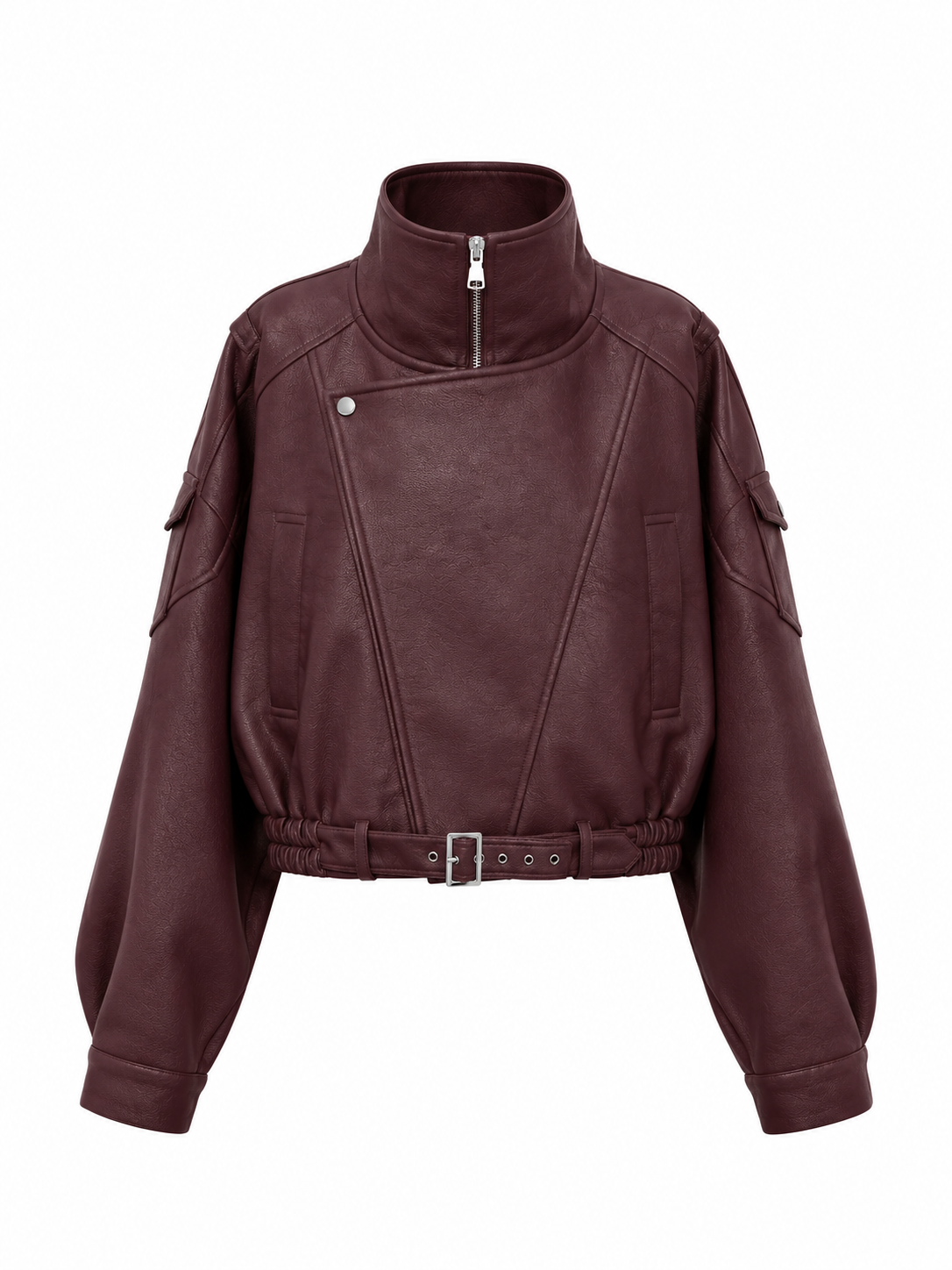 Burgundy Faux Leather Cropped Jacket