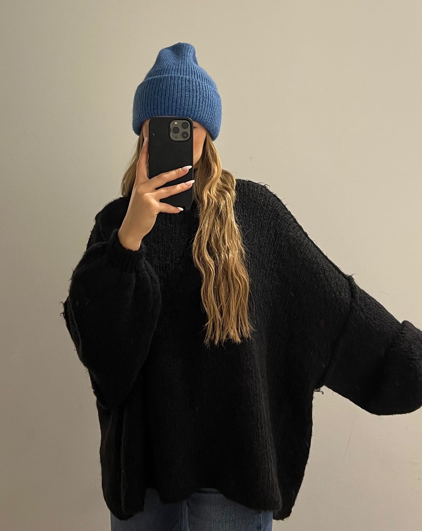 Pullover Cozy Knit High Neck Black