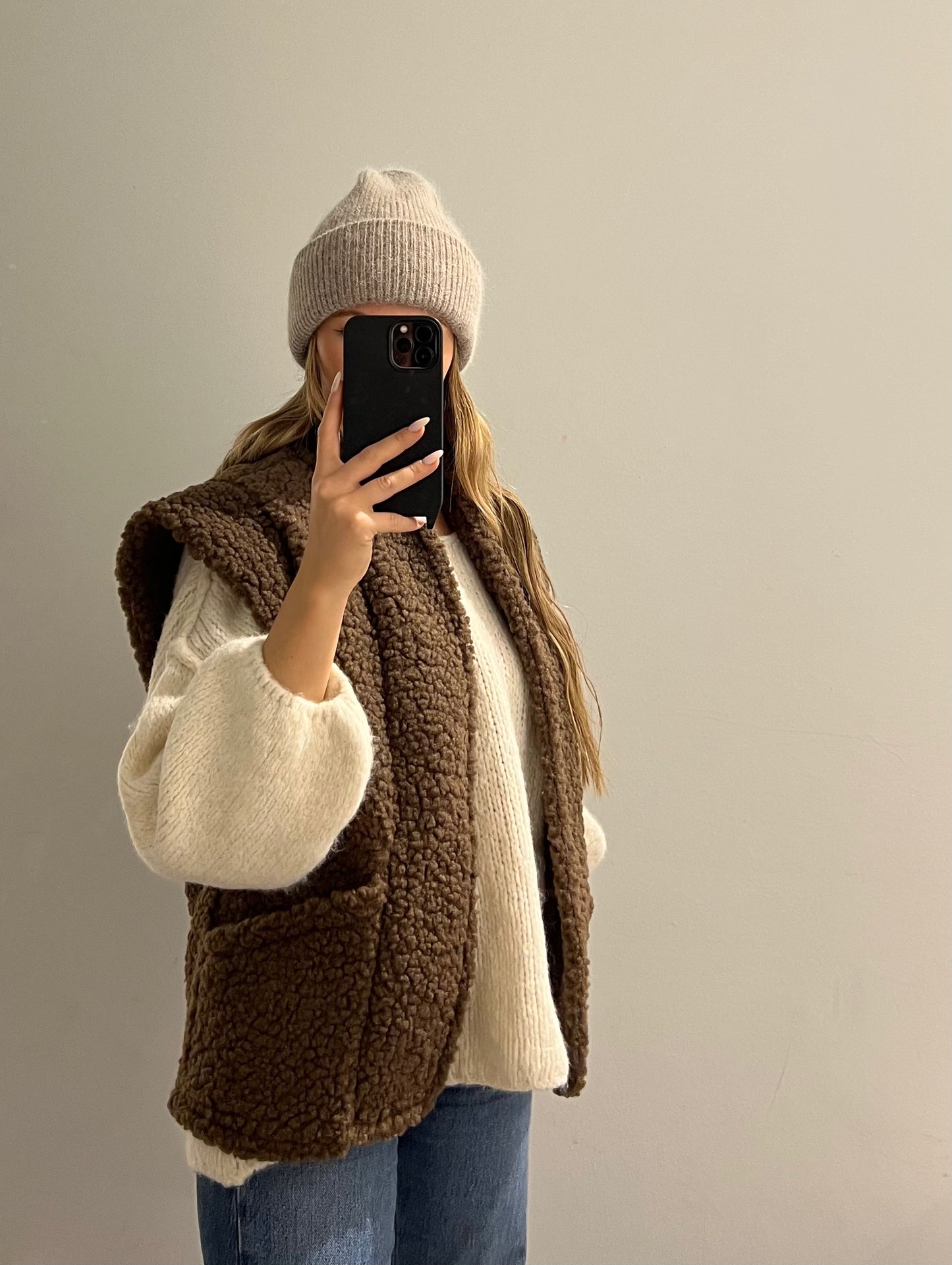 Teddy Vest Cozy Oversize Brown