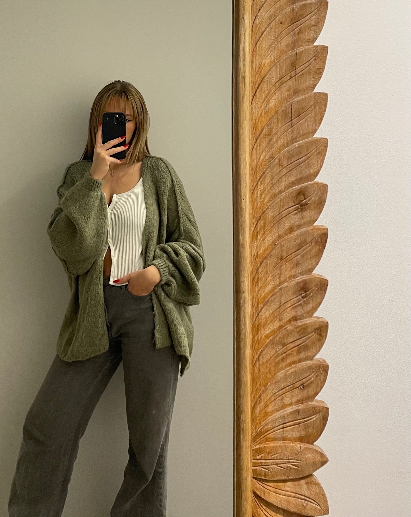 Cozy Cardigan Kurz Khaki