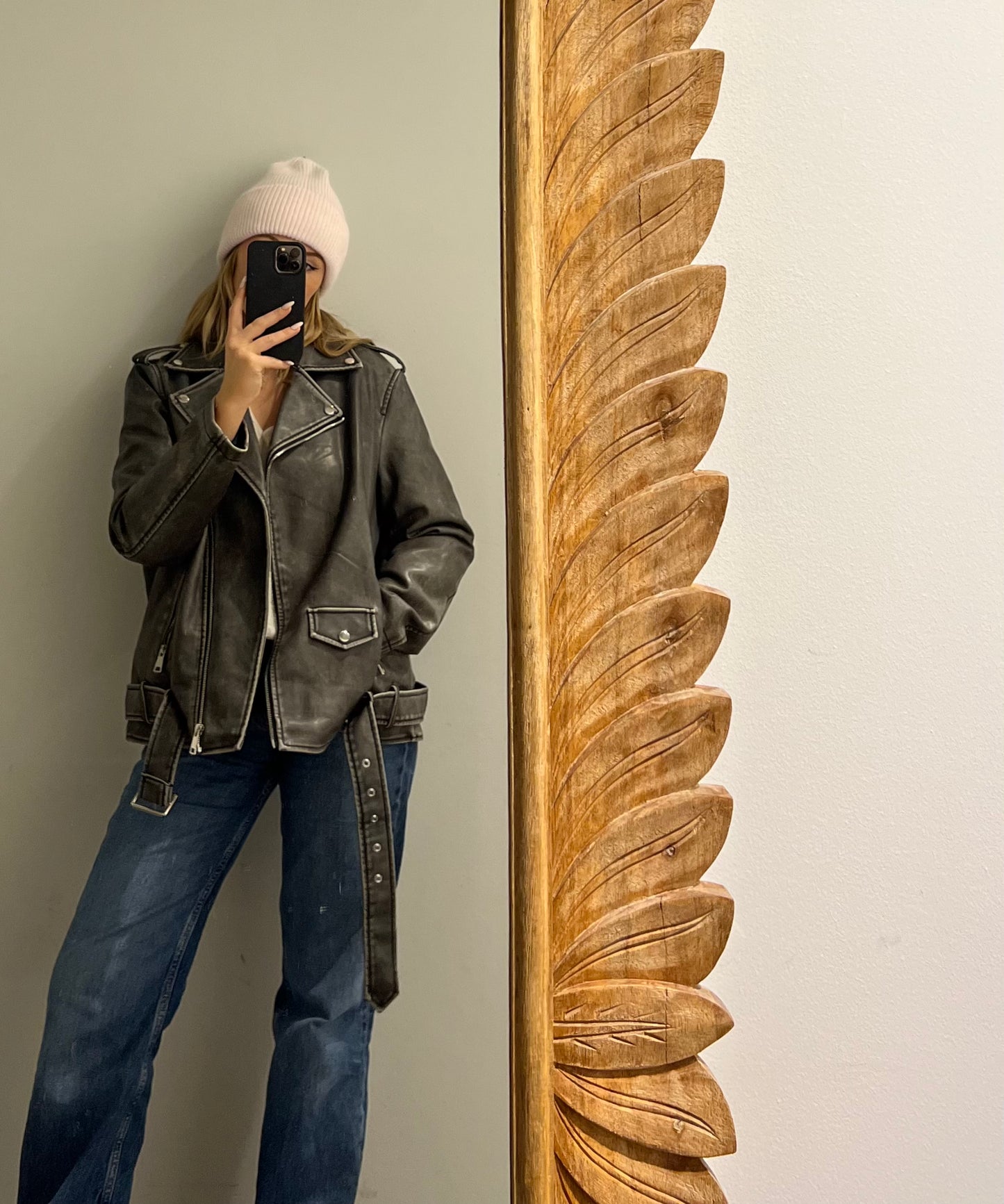 Bikerjacke Lederoptik Used
