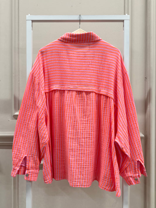 Musselin oversized Bluse gestreift in Orange/Pink