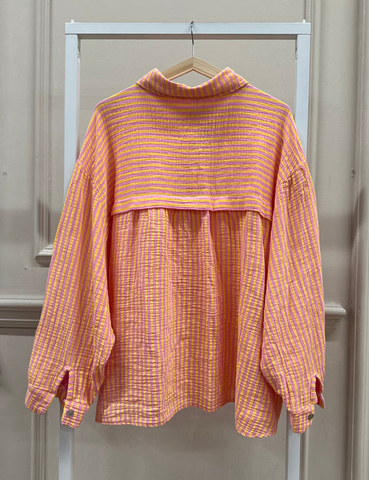 Musselin oversized Bluse gestreift in Gelb/Rosa