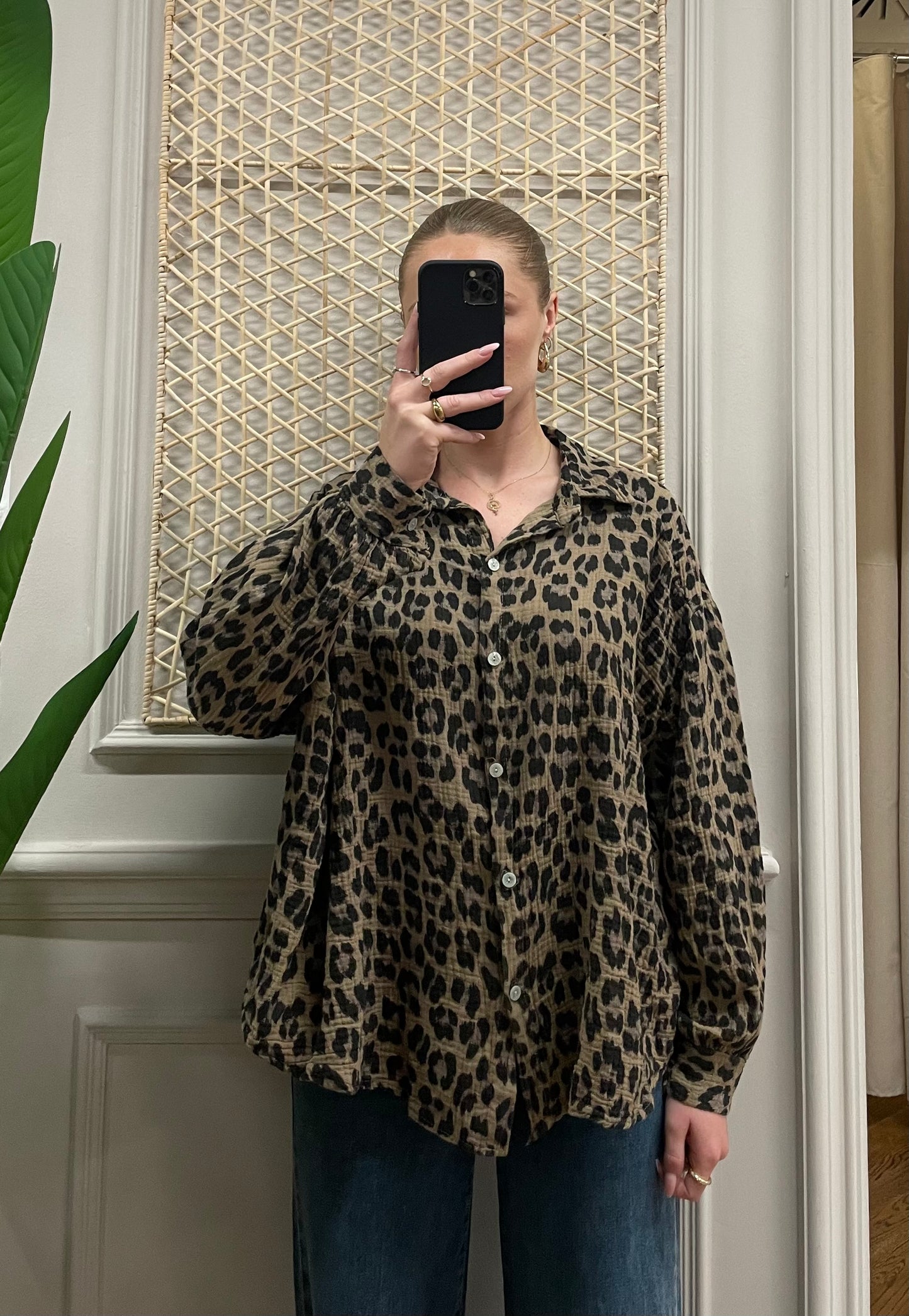 Musselin Bluse Ibiza Leo Camel