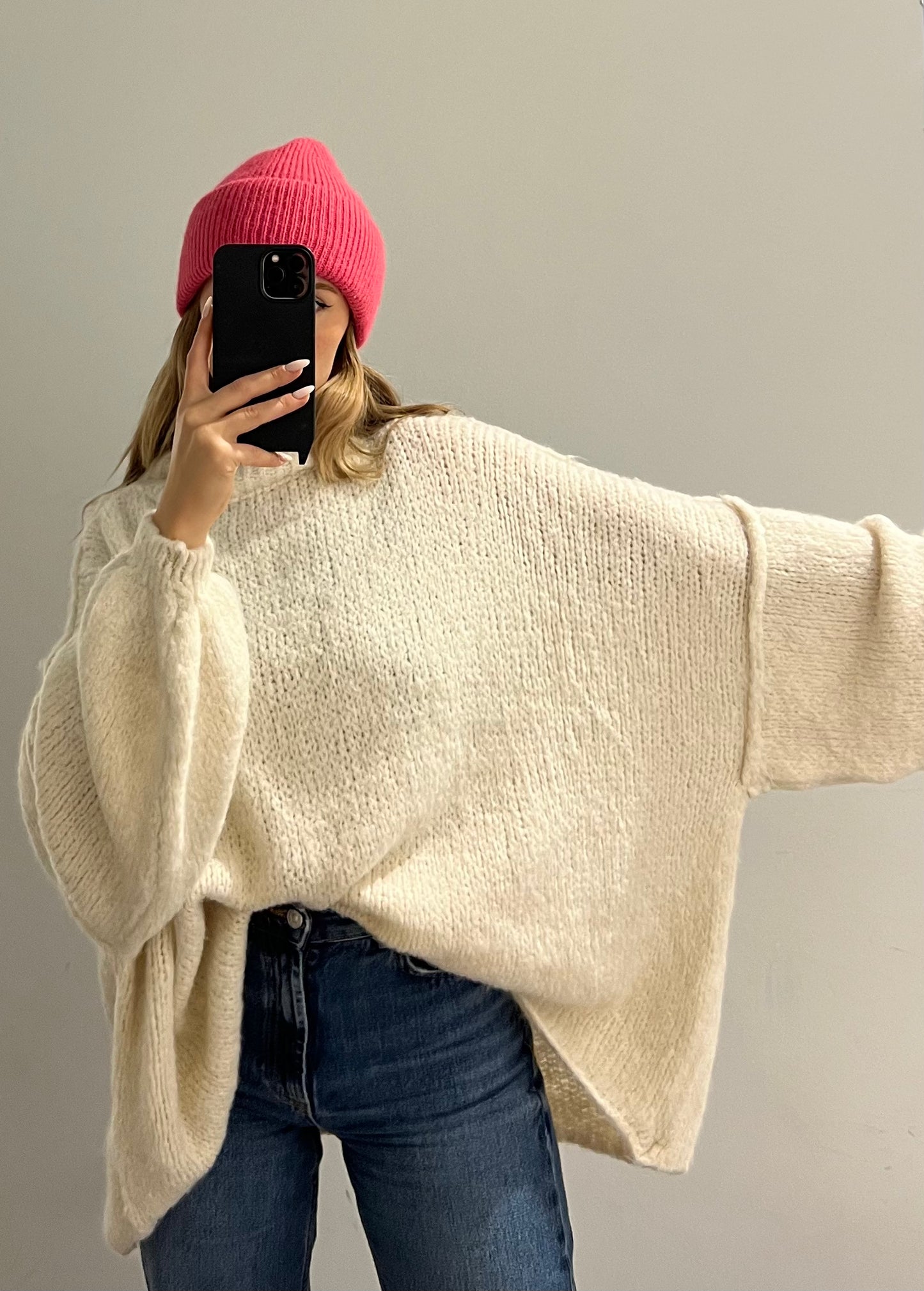 Pullover Cozy Knit High Neck Off-White