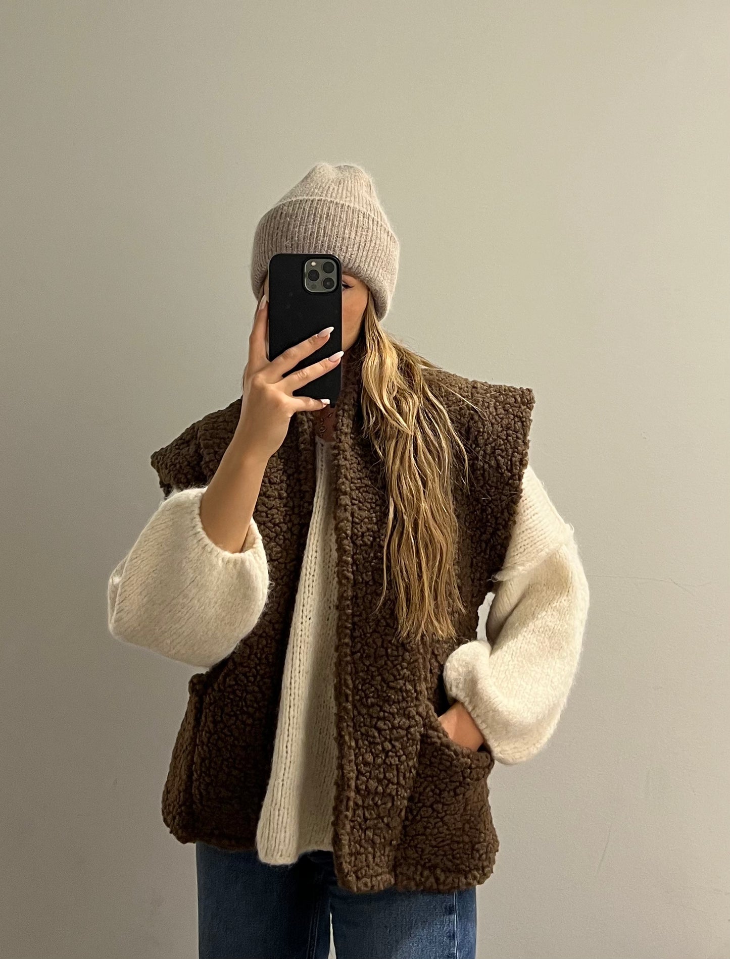 Teddy Vest Cozy Oversize Brown