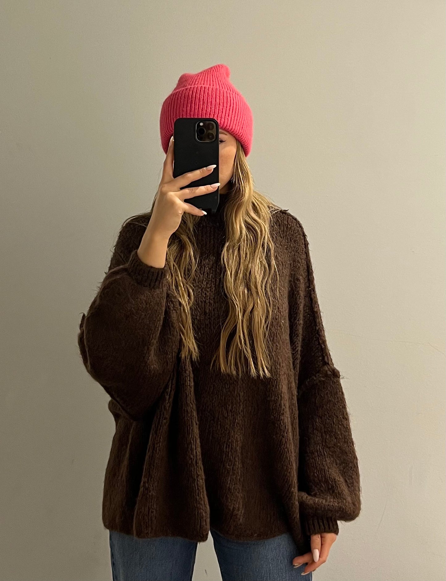 Pullover Cozy Knit High Neck Brown