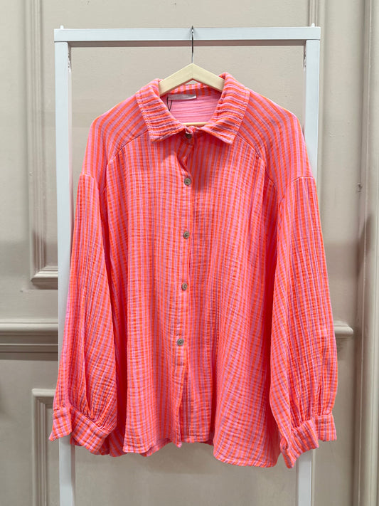 Musselin oversized Bluse gestreift in Orange/Pink