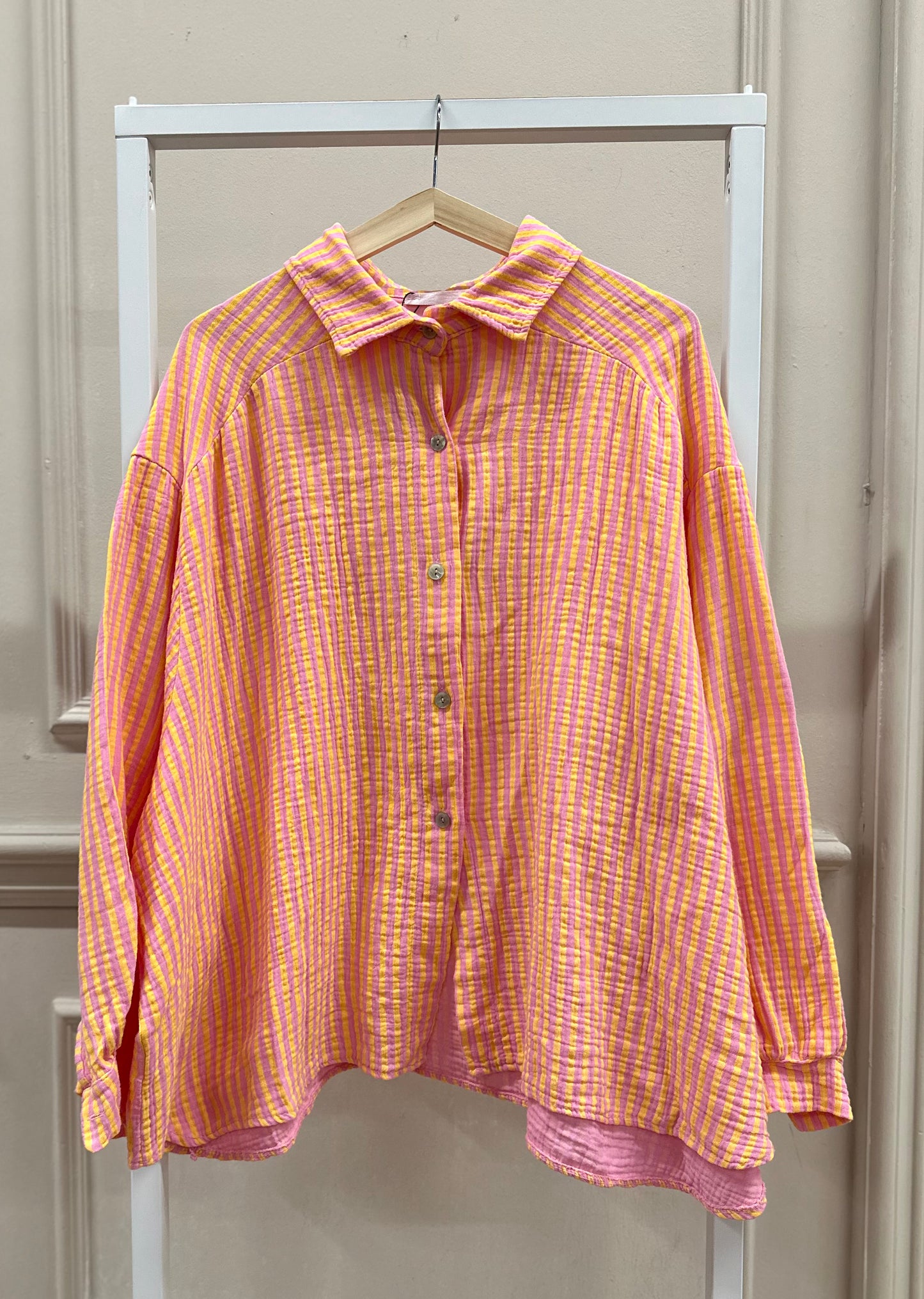 Musselin oversized Bluse gestreift in Gelb/Rosa