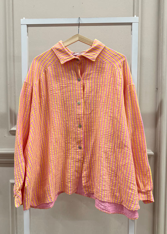 Musselin oversized Bluse gestreift in Gelb/Rosa