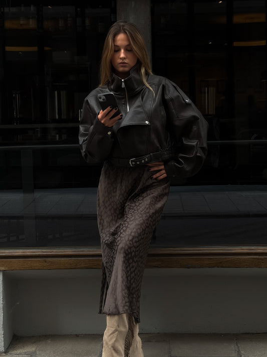 Leopard Satin Midi Skirt
